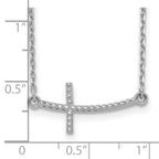 14k White Gold Curved Textured Sideways Cross 19 inch Necklace