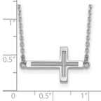 14k White Gold Polished Cut-out Sideways Cross 19 inch Necklace
