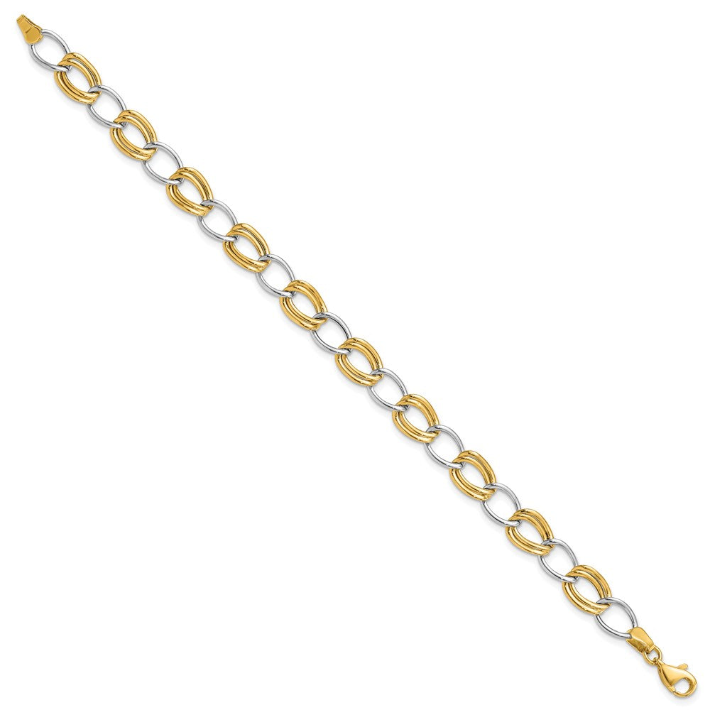 14K Two-Tone Polished 8mm Fancy Open Curb Link 7.5 inch Bracelet