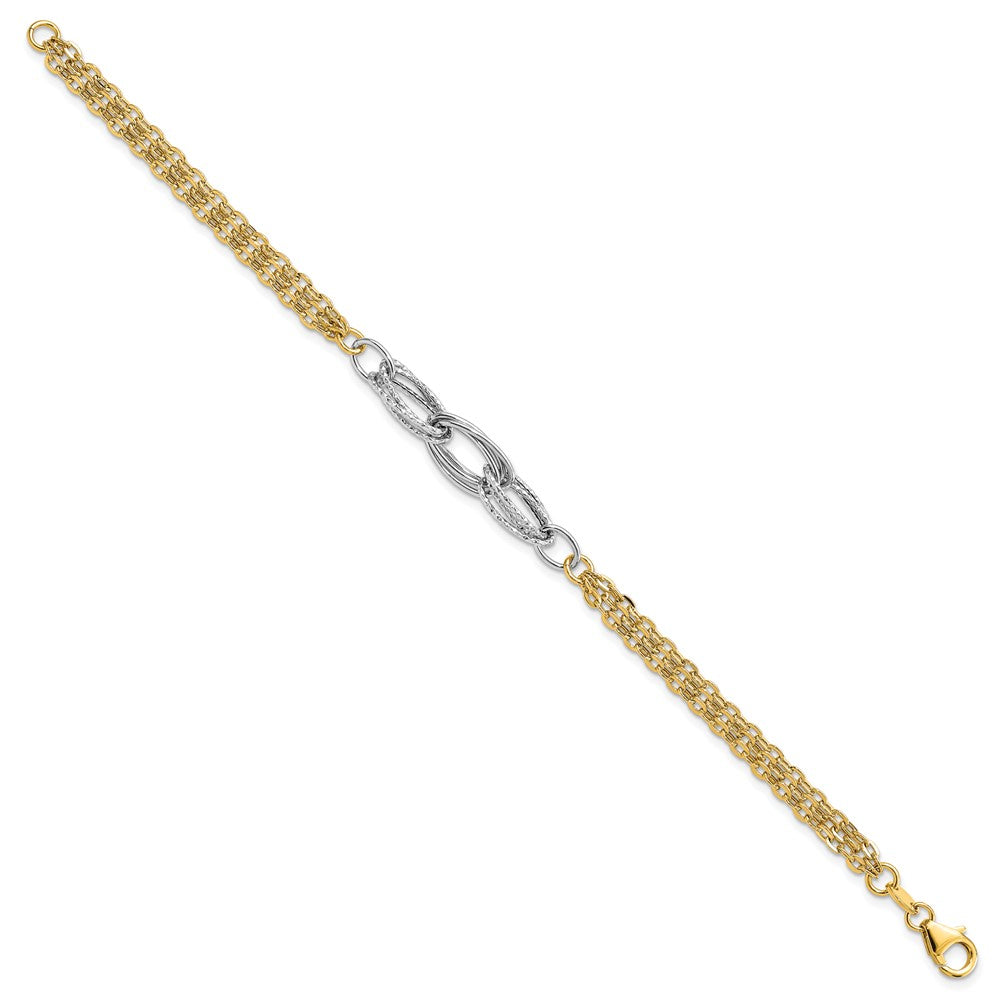 14k Two-tone Polished Diamond-cut 7mm Fancy Link Bracelet