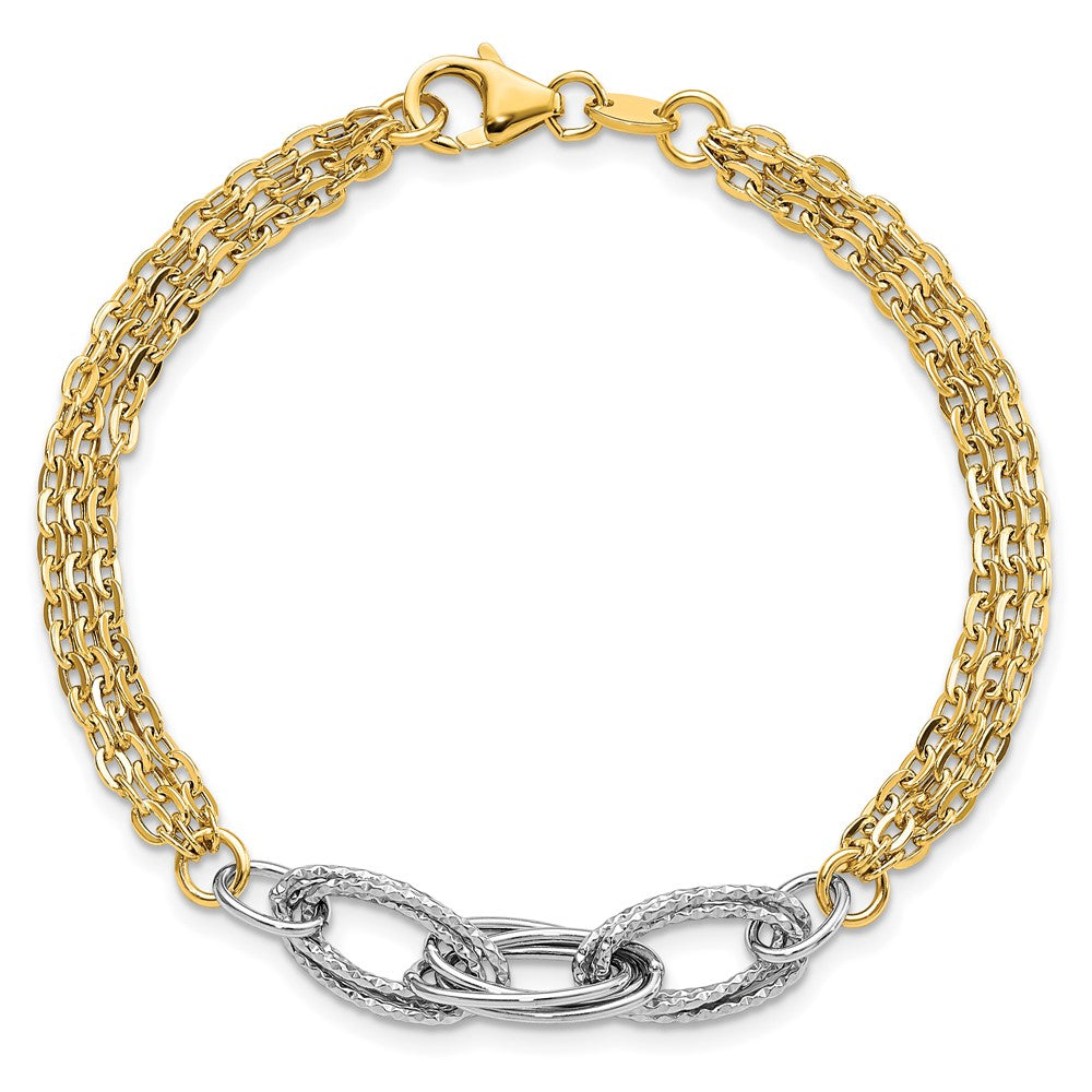 14k Two-tone Polished Diamond-cut 7mm Fancy Link Bracelet
