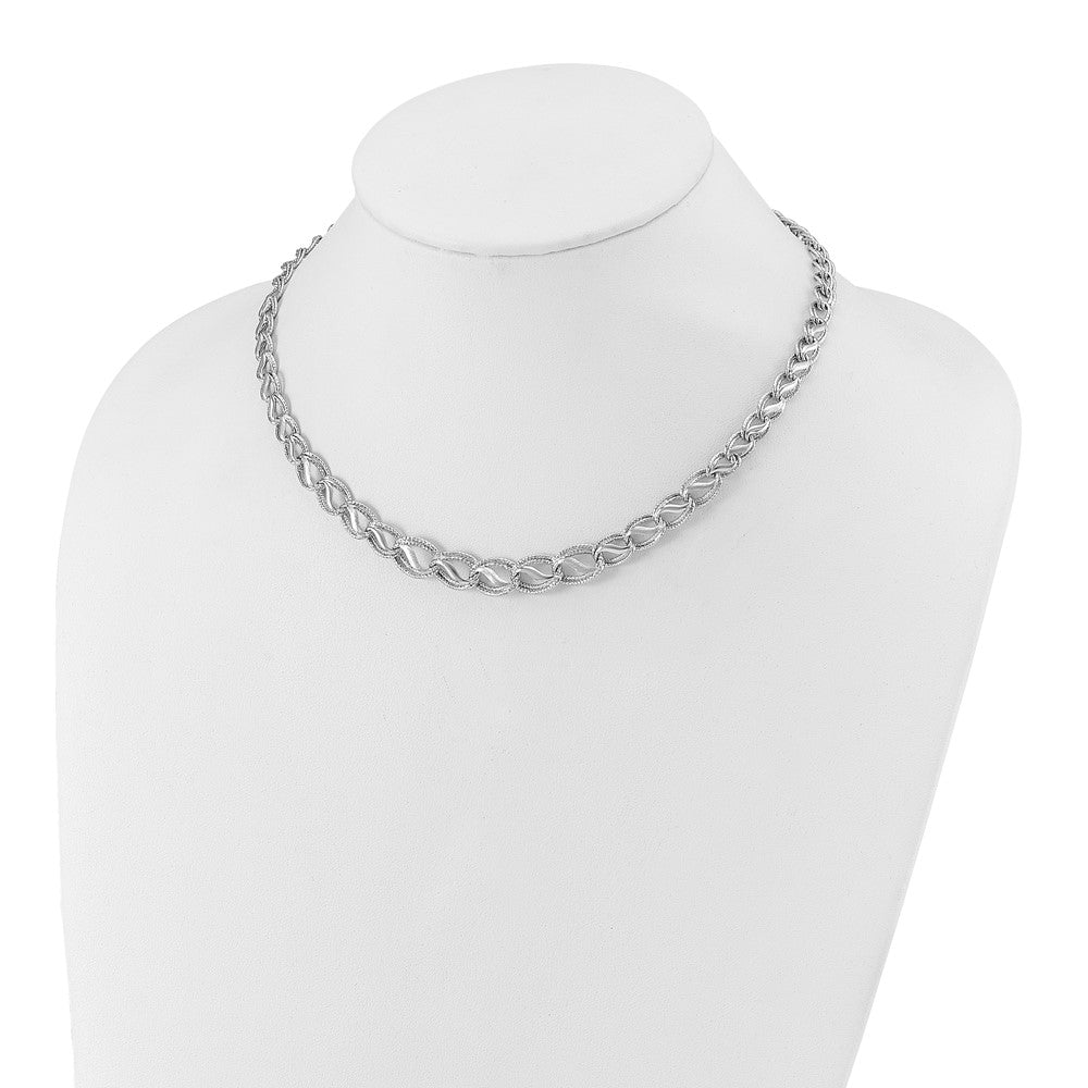 14K White Gold Polished Satin Diamond-cut Graduated 17 inch Necklace