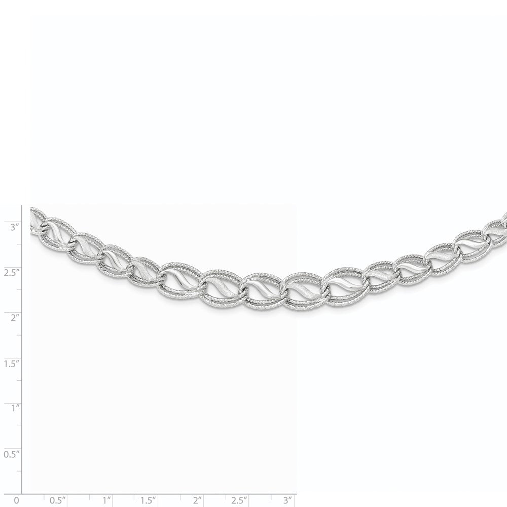14K White Gold Polished Satin Diamond-cut Graduated 17 inch Necklace