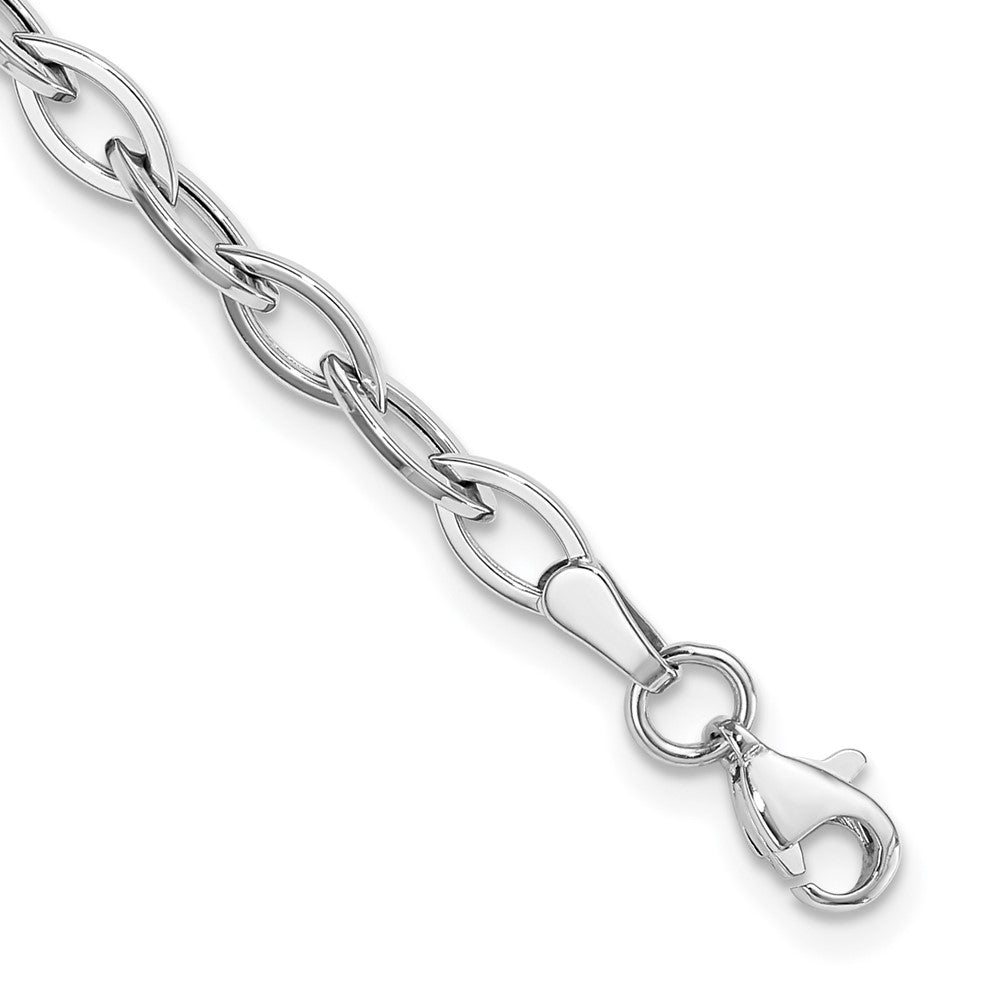 14K White Gold Polished Fancy Oval Link Bracelet