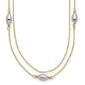 14K Tri Color 2 Strand w/Puff Beads w/2 IN Ext Necklace