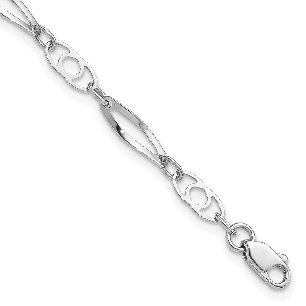 14k White Gold Polished Fancy Link 7 inch Bracelet