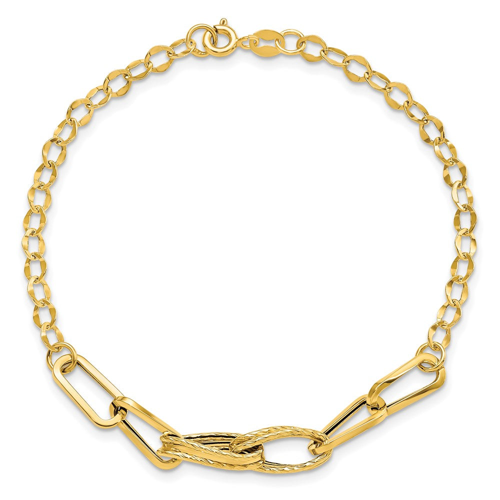 14k Polished Textured Fancy Link Bracelet