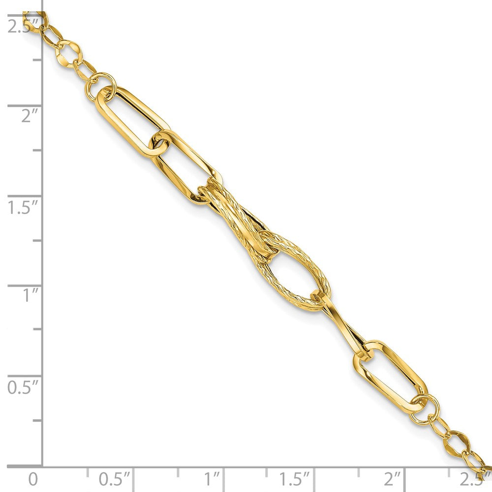 14k Polished Textured Fancy Link Bracelet