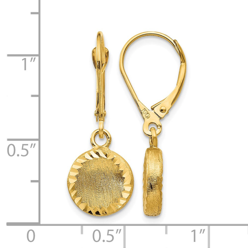 14k Brushed and Polished Diamond-cut Circle Dangle Leverback Earrings