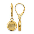 14k Brushed and Polished Diamond-cut Circle Dangle Leverback Earrings
