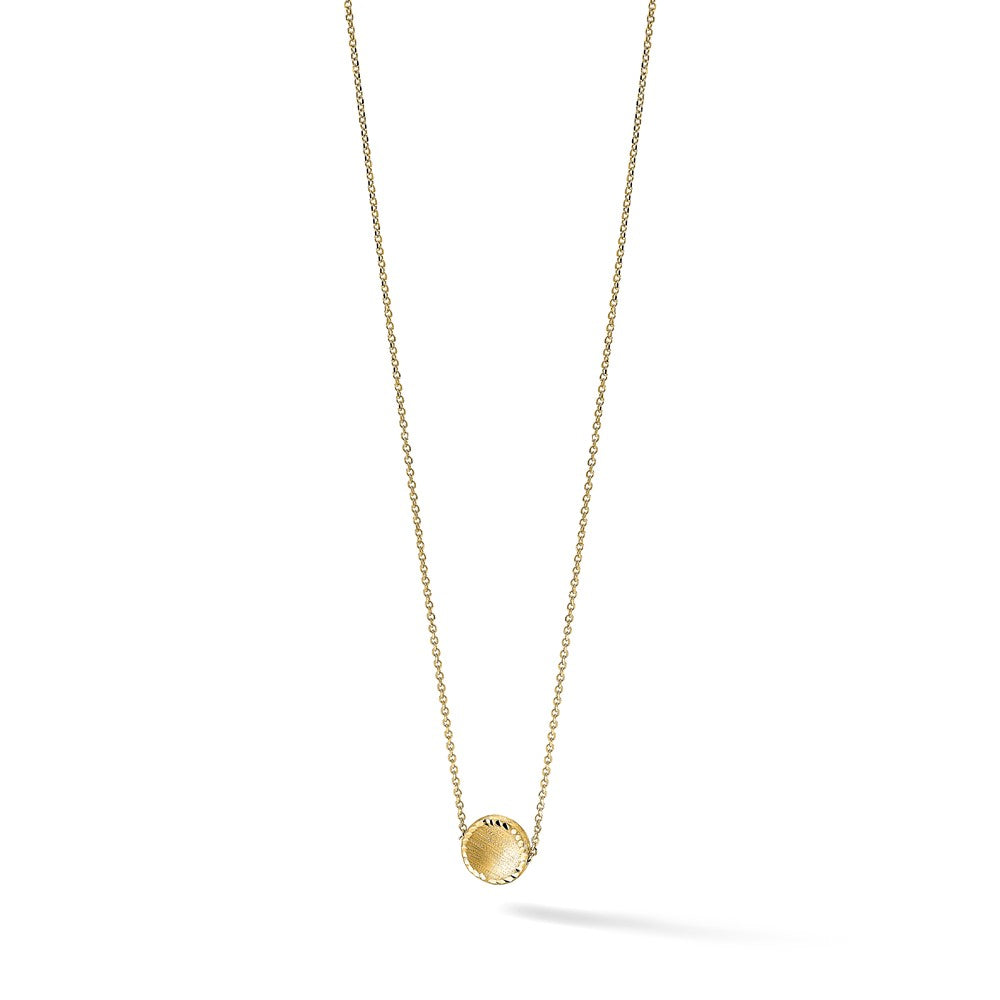 14k Brushed and Polished Diamond-cut Circle Pendant 18 inch Necklace
