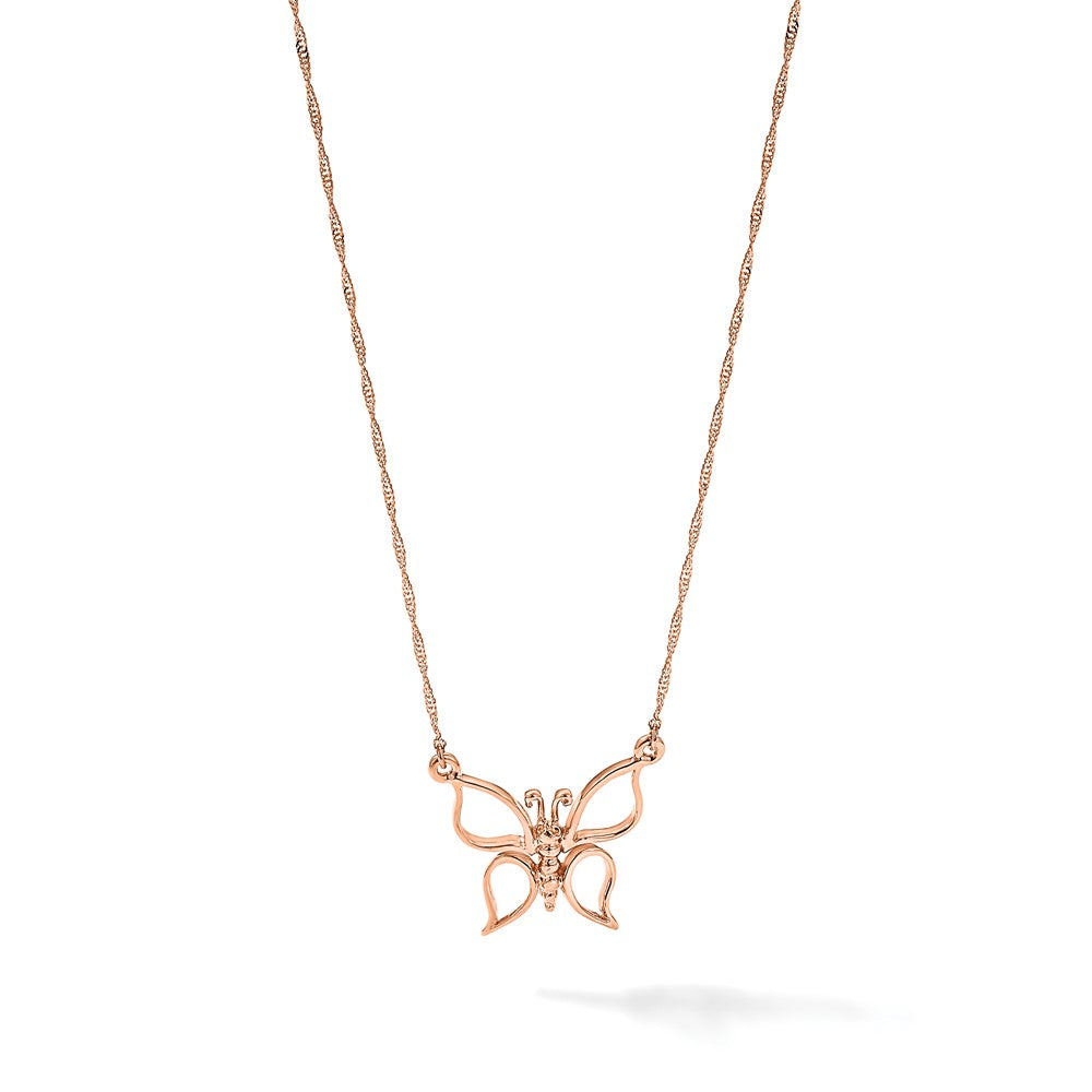 14k Rose Gold Polished Open Butterfly 17 inch Necklace