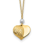 14K Two Tone Polished Diamond-cut Puffed Heart and Bead Pendant 18 inch Necklace