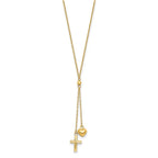 14K Puffed Heart and Diamond-cut Cross 16 inch Y-Necklace Plus 2 inch Extender