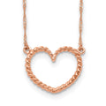 14k Rose Gold Polished and Textured Open Heart 17 inch Necklace