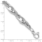 14k White Gold Polished and Textured Fancy Link 8in Bracelet