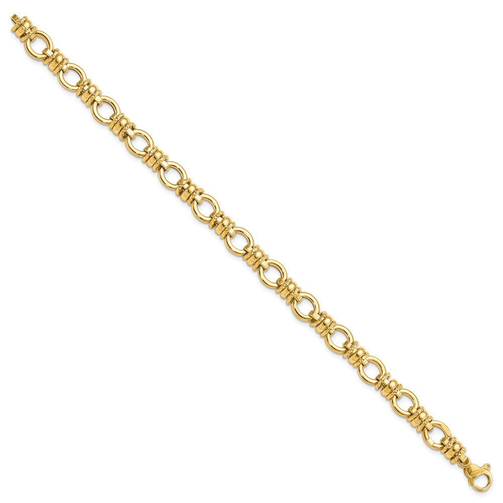 14K Polished and Textured 8mm Fancy Link 7.75 inch Bracelet