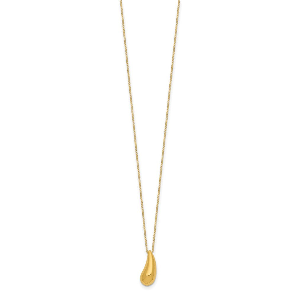 14k Polished Puffed Teardrop Pendant 18 inch Necklace