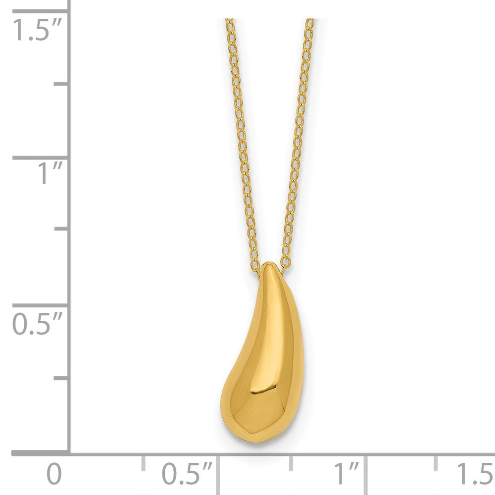 14k Polished Puffed Teardrop Pendant 18 inch Necklace