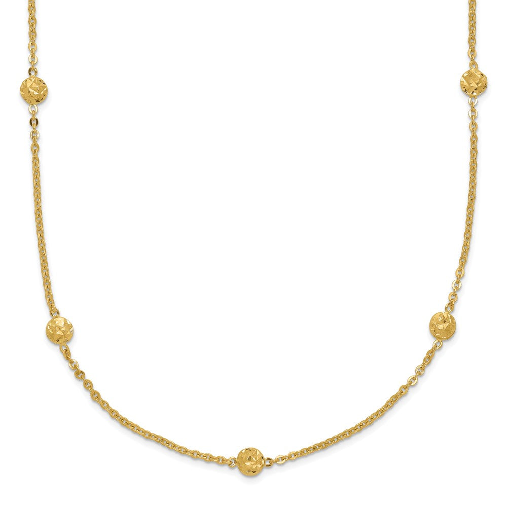 14k Polished Diamond-cut Tiny Puffed Circles 15-Station 18 inch Necklace