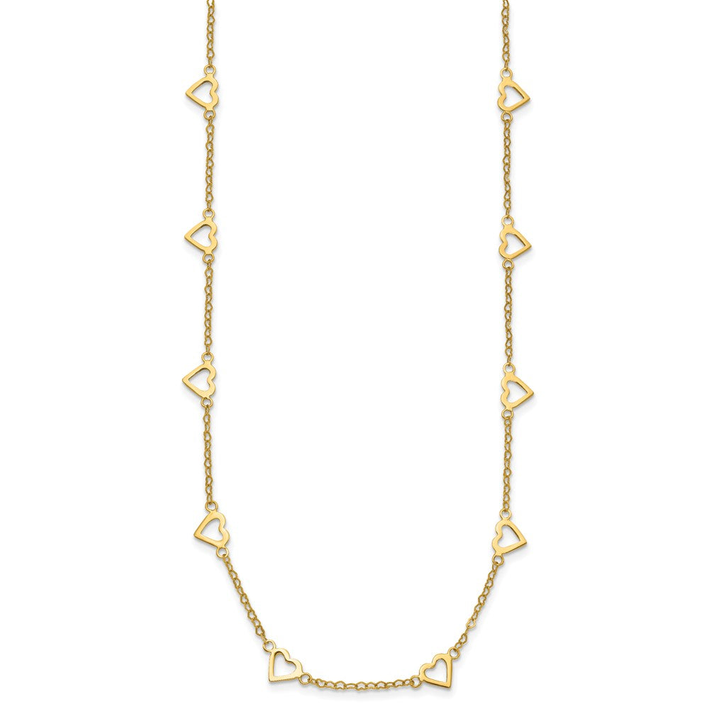14k Polished Open Hearts with Heart Link Chain 18 inch Station Necklace