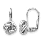 14k White Gold 9mm Polished Love Knot Leverback Earrings