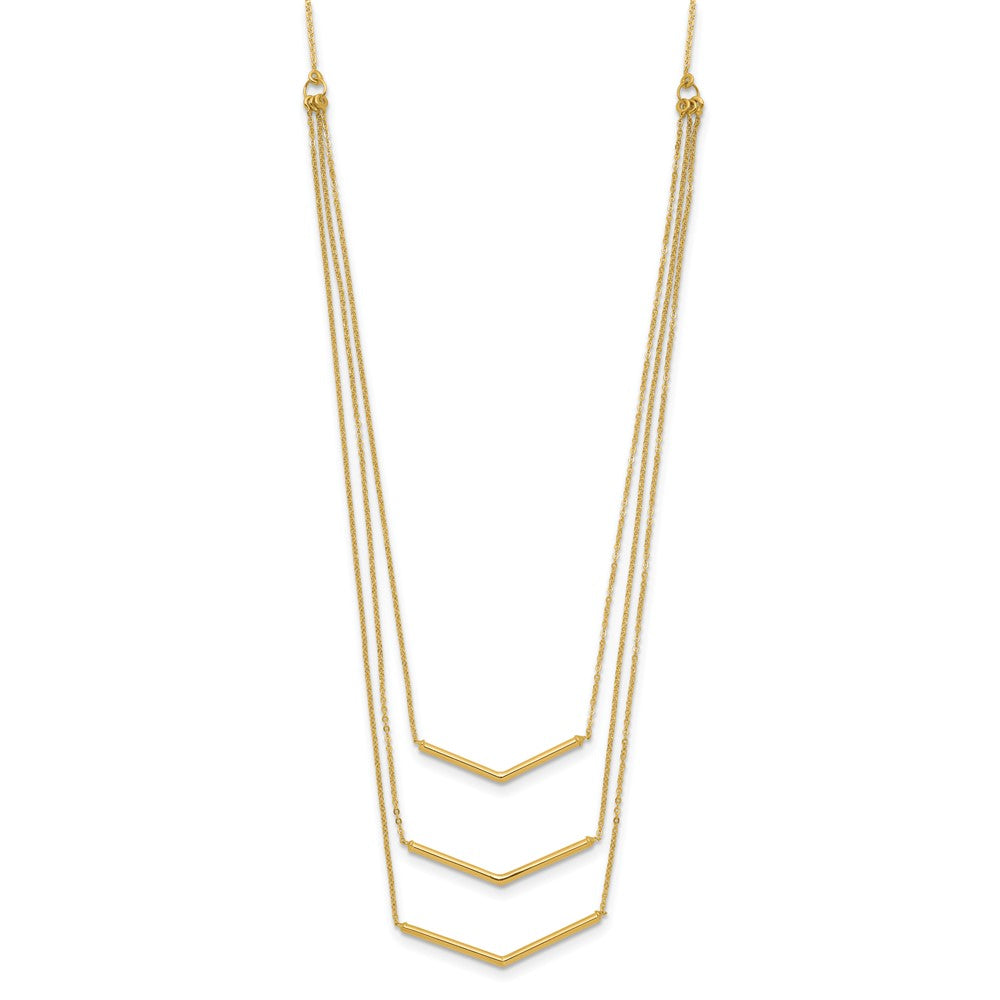 14k Polished Chevron Bar 3-Strand Bib 16 inch Necklace Plus 2 inch Extender