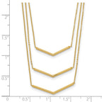 14k Polished Chevron Bar 3-Strand Bib 16 inch Necklace Plus 2 inch Extender