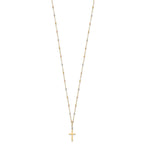 14k Tri-color Diamond-cut Beaded Chain with Polished Cross Pendant 17 inch Necklace