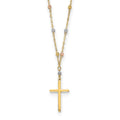 14k Tri-color Diamond-cut Beaded Chain with Polished Cross Pendant 17 inch Necklace