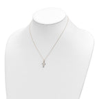 14k Polished Diamond-cut CZ Cross Pendant 16 inch Necklace