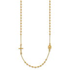 14k Polished Cross and Miraculous Medal Beaded Rosary Design 16 inch Necklace