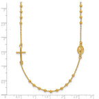 14k Polished Cross and Miraculous Medal Beaded Rosary Design 16 inch Necklace