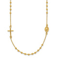 14k Polished Cross and Miraculous Medal Beaded Rosary Design 16 inch Necklace