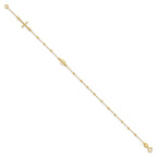 14k Polished Cross and Miraculous Medal Beaded 7.5 inch Rosary Bracelet
