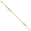 14k Polished Cross and Miraculous Medal Beaded 7.5 inch Rosary Bracelet