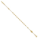 14k Polished Cross and Miraculous Medal with Diamond-cut Beads 6 inch Childs Rosary Bracelet with 0.75 inch Extender