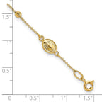 14k Polished Cross and Miraculous Medal with Diamond-cut Beads 6 inch Childs Rosary Bracelet with 0.75 inch Extender