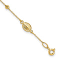 14k Polished Cross and Miraculous Medal with Diamond-cut Beads 6 inch Childs Rosary Bracelet with 0.75 inch Extender
