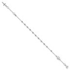 14k White Gold Polished Cross and Miraculous Medal with Diamond-cut Beads 6 inch Childs Rosary Bracelet with 0.75 inch Extender