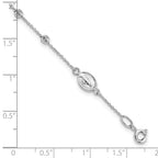 14k White Gold Polished Cross and Miraculous Medal with Diamond-cut Beads 6 inch Childs Rosary Bracelet with 0.75 inch Extender