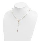 14k Polished Cross and Miraculous Medal with Diamond-cut Beads 17 inch Rosary Necklace Plus 3 inch Extender