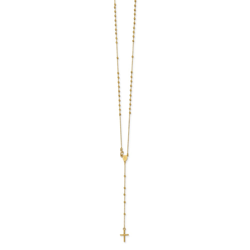 14k Polished Cross and Miraculous Medal Beaded 16.5 inch Rosary Necklace