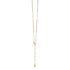 14k Polished Cross and Miraculous Medal Beaded 16.5 inch Rosary Necklace