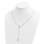14k Polished Crucifix and Miraculous Medal 2mm Beaded 19.5 inch Rosary Necklace
