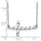 14k White Gold Polished Twisted Sideways Cross 17 inch Necklace