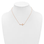 14k Rose Gold Polished Twisted Sideways Cross 17 inch Necklace