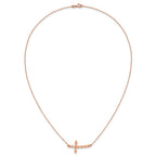 14k Rose Gold Polished Twisted Sideways Cross 17 inch Necklace