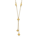 14k Polished Diamond-cut Puffed Hearts 16 inch Lariat Necklace Plus 2 inch Extender