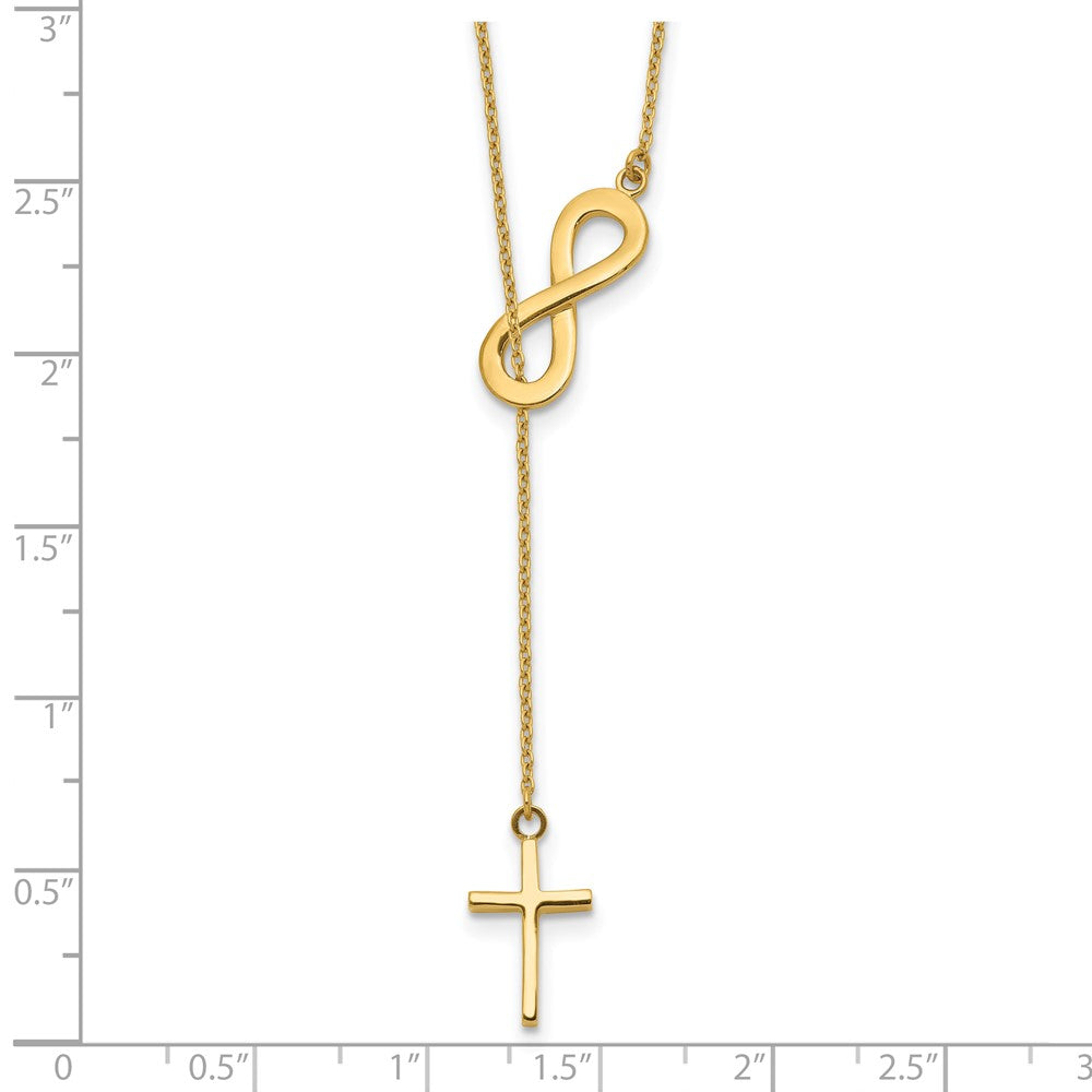 14k Polished Infinity and Cross 18 inch Lariat Necklace